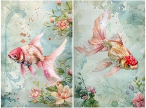 Papier ryżowy A4 Artando do decoupage - ryby, rybki, staw, kwiaty, lilie wodne