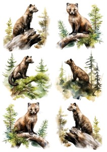 Papier ryżowy A4 Artando do decoupage - łasice, kuny, las, drzewa