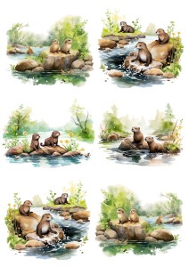 Papier ryżowy A4 Artando do decoupage - wydry, rzeka, widok