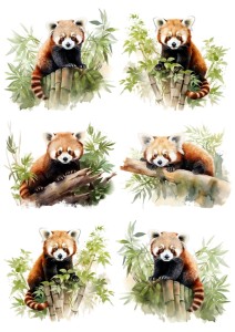 Papier ryżowy A4 Artando do decoupage - panda, pandka ruda, drzewa, liście