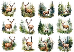 Papier ryżowy A4 Artando do decoupage - jelenie, jelonki, las, drzewa