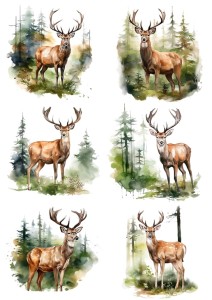 Papier ryżowy A4 Artando do decoupage - jelenie, jelonki, las, drzewa