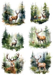 Papier ryżowy A4 Artando do decoupage - jelenie, jelonki, las, drzewa