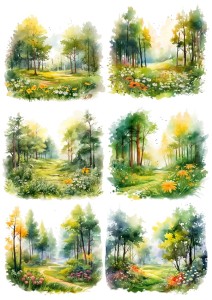 Papier ryżowy A4 Artando do decoupage - widok, pejzaż, las, drzewa, kwiaty 