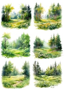 Papier ryżowy A4 Artando do decoupage - widok, pejzaż, las, drzewa, kwiaty