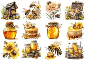 Papier ryżowy A4 Artando do decoupage - pszczoły, miód, ule, plastry, kwiaty
