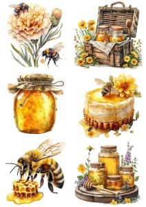 Papier ryżowy A4 Artando do decoupage - pszczoły, miód, ule, plastry, kwiaty 