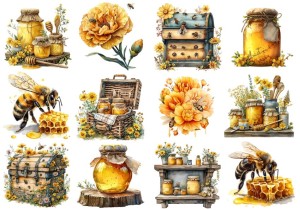 Papier ryżowy A4 Artando do decoupage - pszczoły, miód, ule, plastry, kwiaty 