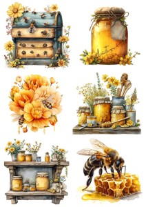 Papier ryżowy A4 Artando do decoupage - pszczoły, miód, ule, plastry, kwiaty