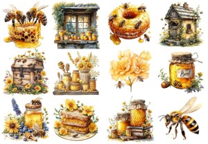 Papier ryżowy A4 Artando do decoupage - pszczoły, miód, ule, plastry, kwiaty