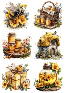 Papier ryżowy A4 Artando do decoupage - pszczoły, miód, ule, plastry, kwiaty