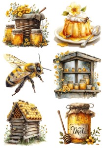Papier ryżowy A4 Artando do decoupage - pszczoły, miód, ule, plastry, kwiaty