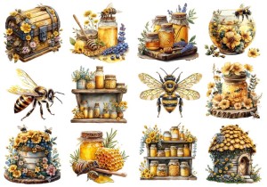 Papier ryżowy A4 Artando do decoupage - pszczoły, miód, ule, plastry, kwiaty