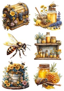 Papier ryżowy A4 Artando do decoupage - pszczoły, miód, ule, plastry, kwiaty