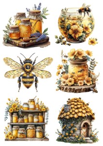 Papier ryżowy A4 Artando do decoupage - pszczoły, miód, ule, plastry, kwiaty