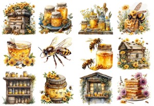 Papier ryżowy A4 Artando do decoupage - pszczoły, miód, ule, plastry, kwiaty
