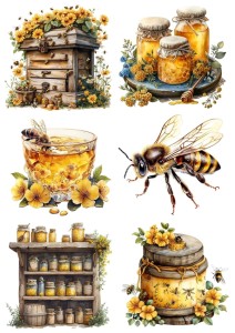 Papier ryżowy A4 Artando do decoupage - pszczoły, miód, ule, plastry, kwiaty