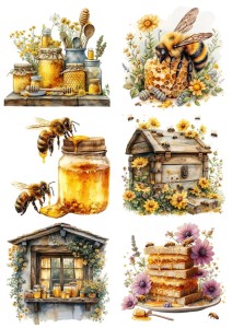 Papier ryżowy A4 Artando do decoupage - pszczoły, miód, ule, plastry, kwiaty
