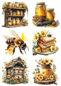 Papier ryżowy A4 Artando do decoupage - pszczoły, miód, ule, plastry, kwiaty