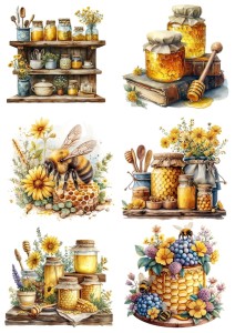Papier ryżowy A4 Artando do decoupage - pszczoły, miód, ule, plastry, kwiaty