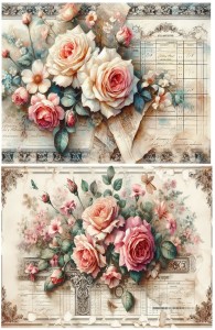 Papier ryżowy A4 Artando do decoupage - kwiaty, róże, Vintage, napisy