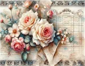 Papier ryżowy A4 Artando do decoupage - kwiaty, róże, Vintage, napisy