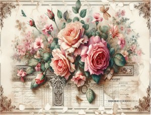 Papier ryżowy A4 Artando do decoupage - kwiaty, róże, Vintage, napisy