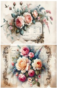 Papier ryżowy A4 Artando do decoupage - kwiaty, róże, Vintage, napisy