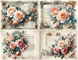 Papier ryżowy A4 Artando do decoupage - kwiaty, róże, Vintage, napisy