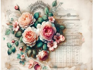 Papier ryżowy A4 Artando do decoupage - kwiaty, róże, Vintage, napisy