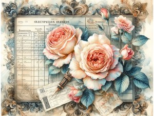 Papier ryżowy A4 Artando do decoupage - kwiaty, róże, Vintage, napisy