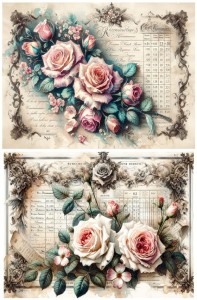 Papier ryżowy A4 Artando do decoupage - kwiaty, róże, Vintage, napisy