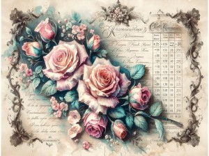 Papier ryżowy A4 Artando do decoupage - kwiaty, róże, Vintage, napisy 