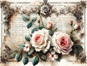 Papier ryżowy A4 Artando do decoupage - kwiaty, róże, Vintage, napisy