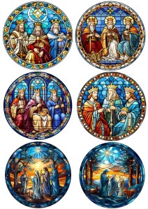 Papier ryżowy A4 do decoupage Artando - witraże, Trzej Królowie, Boże Narodzenie