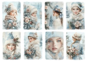 Papier ryżowy A4 do decoupage Artando - dzieci, dziewczyny, kwiaty, zima