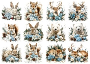 Papier ryżowy A4 do decoupage Artando - sarny, zające, wiewiórki, niedźwiedzie, zima