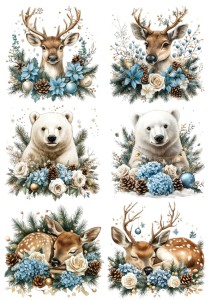 Papier ryżowy A4 do decoupage Artando - sarny, jelenie, niedźwiedzie, stroiki, zima, zima