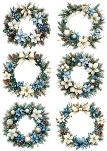 Papier ryżowy A4 do decoupage Artando - wianki, stroiki, kwiaty, szyszki, bombki