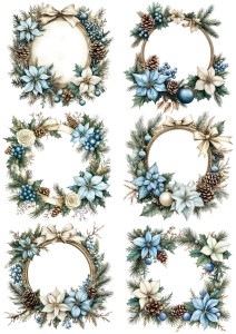 Papier ryżowy A4 do decoupage Artando - wianki, stroiki, kwiaty, szyszki, bombki 