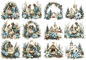 Papier ryżowy A4 do decoupage Artando - żłóbek, szopka, kościoły, Boże Narodzenie