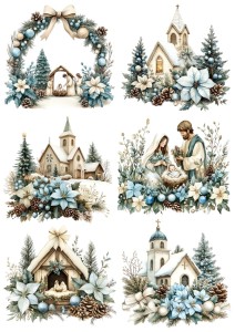 Papier ryżowy A4 do decoupage Artando - żłóbek, szopka,  kościoły, Boże Narodzenie, stroiki