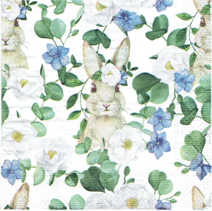 Serwetka decoupage 33x33 cm - Wielkanoc, zając, zajączek, kwiaty, liście