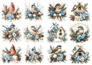 Papier ryżowy A4 do decoupage Artando - ptaki, budki, kwiaty, szyszki, stroiki