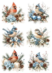 Papier ryżowy A4 do decoupage Artando - ptaki, kwiaty, szyszki, stroiki