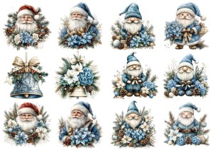 Papier ryżowy A4 do decoupage Artando - Mikołaje, krasnale, skrzaty, kwiaty, stroiki