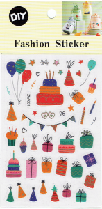 Naklejki, stickersy foliowe - tort, balony, prezenty