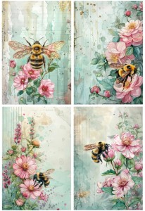 Papier ryżowy A4 Artando do decoupage - kwiaty, róże, pszczoły