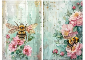 Papier ryżowy A4 Artando do decoupage - kwiaty, róże, pszczoły