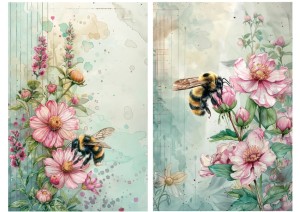 Papier ryżowy A4 Artando do decoupage - kwiaty, róże, pszczoły